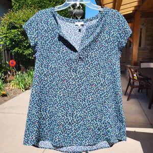 JOIE Short Sleeve V-Neck Floral Print Blouse (L)